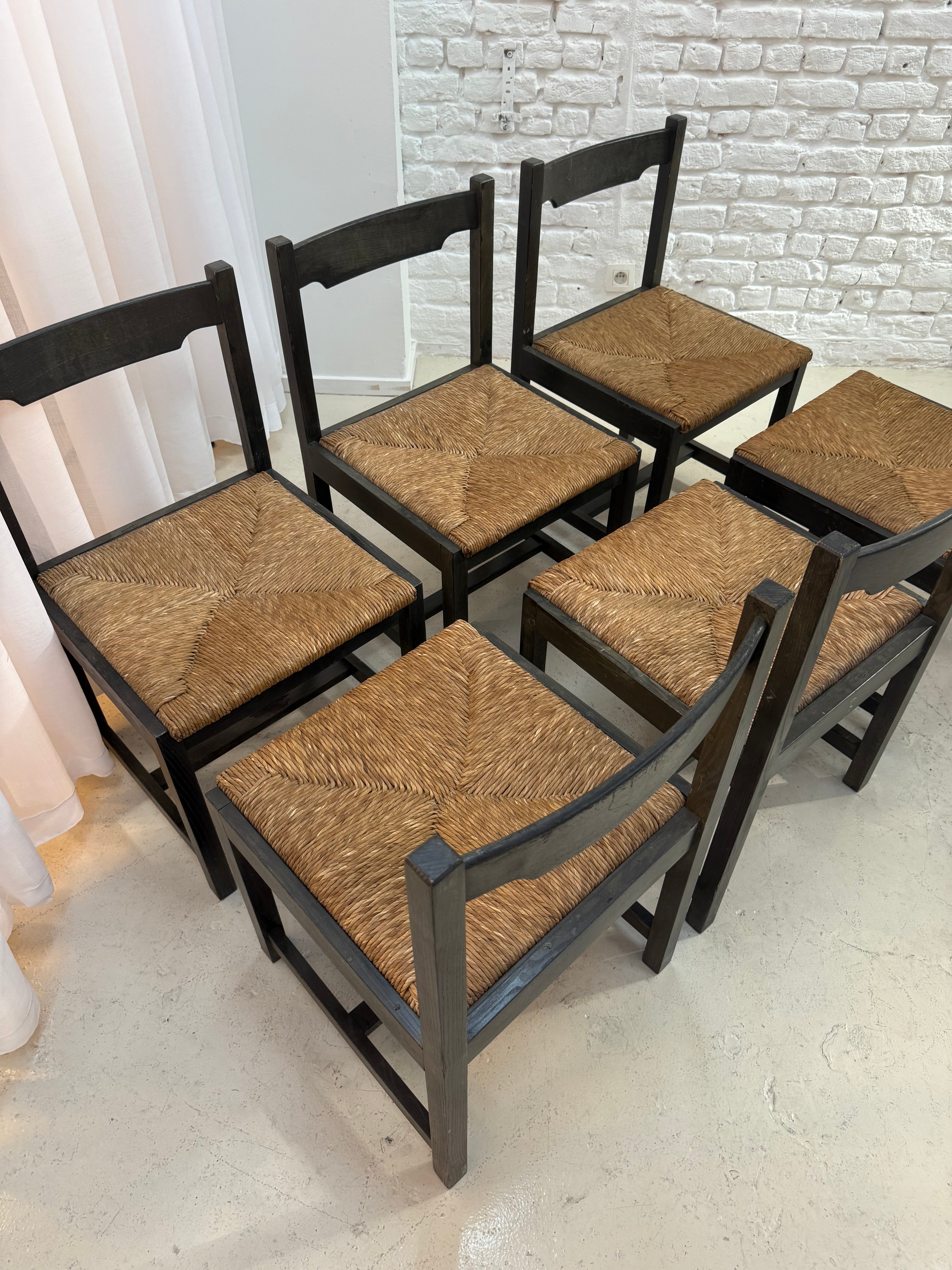 6 chaises vintage en bois 1960