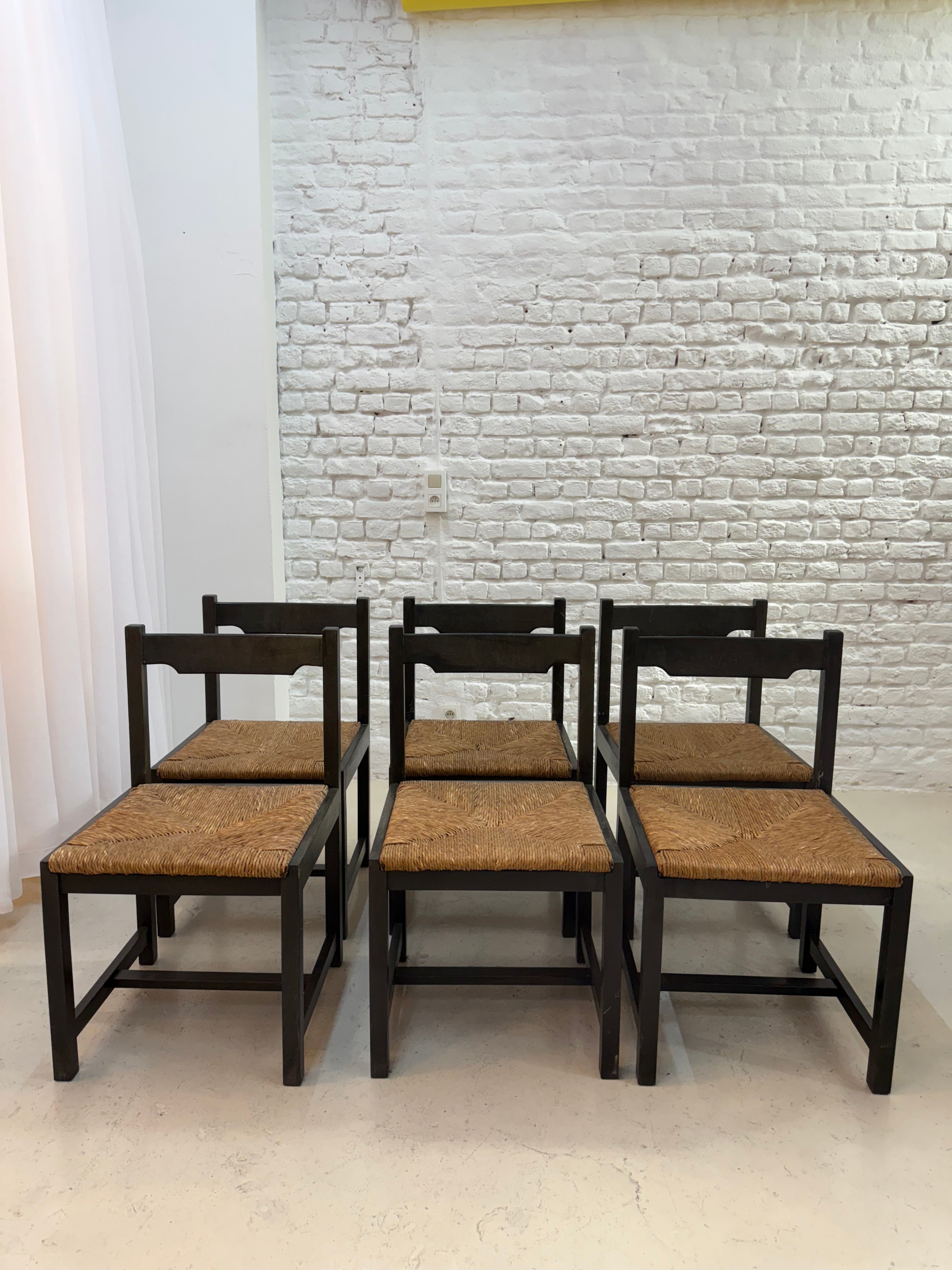 6 chaises vintage en bois 1960