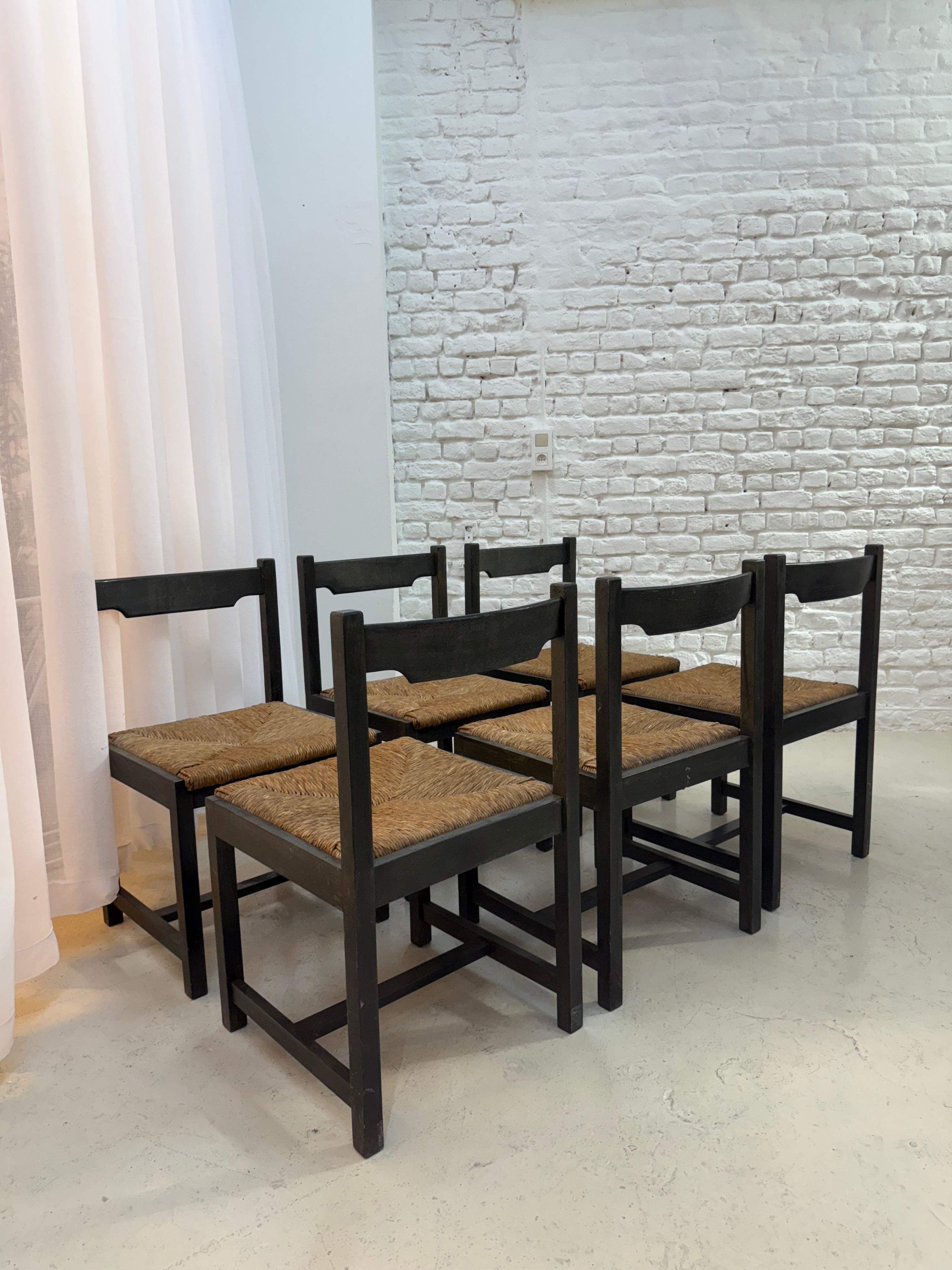 6 chaises vintage en bois 1960
