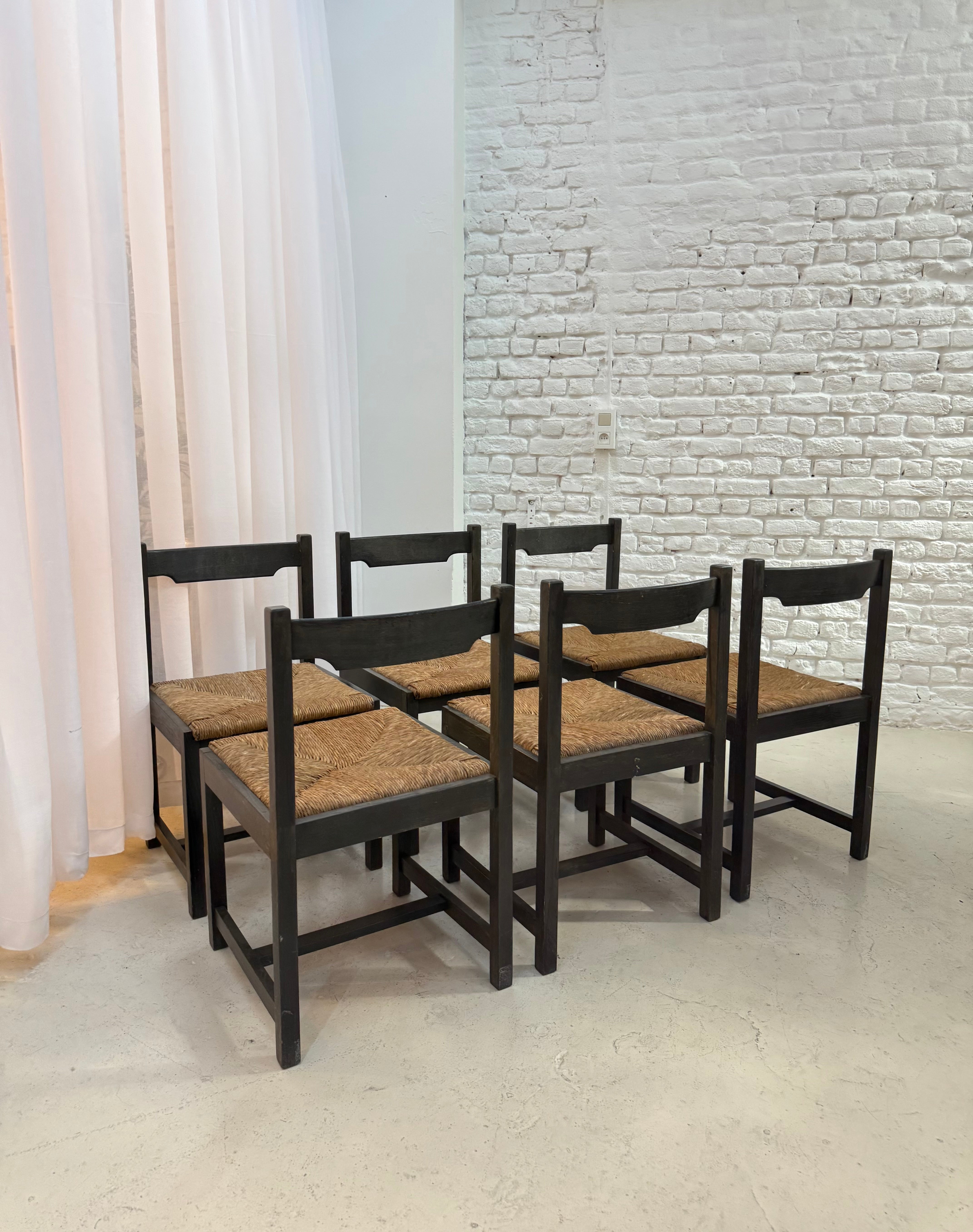 6 chaises vintage en bois 1960