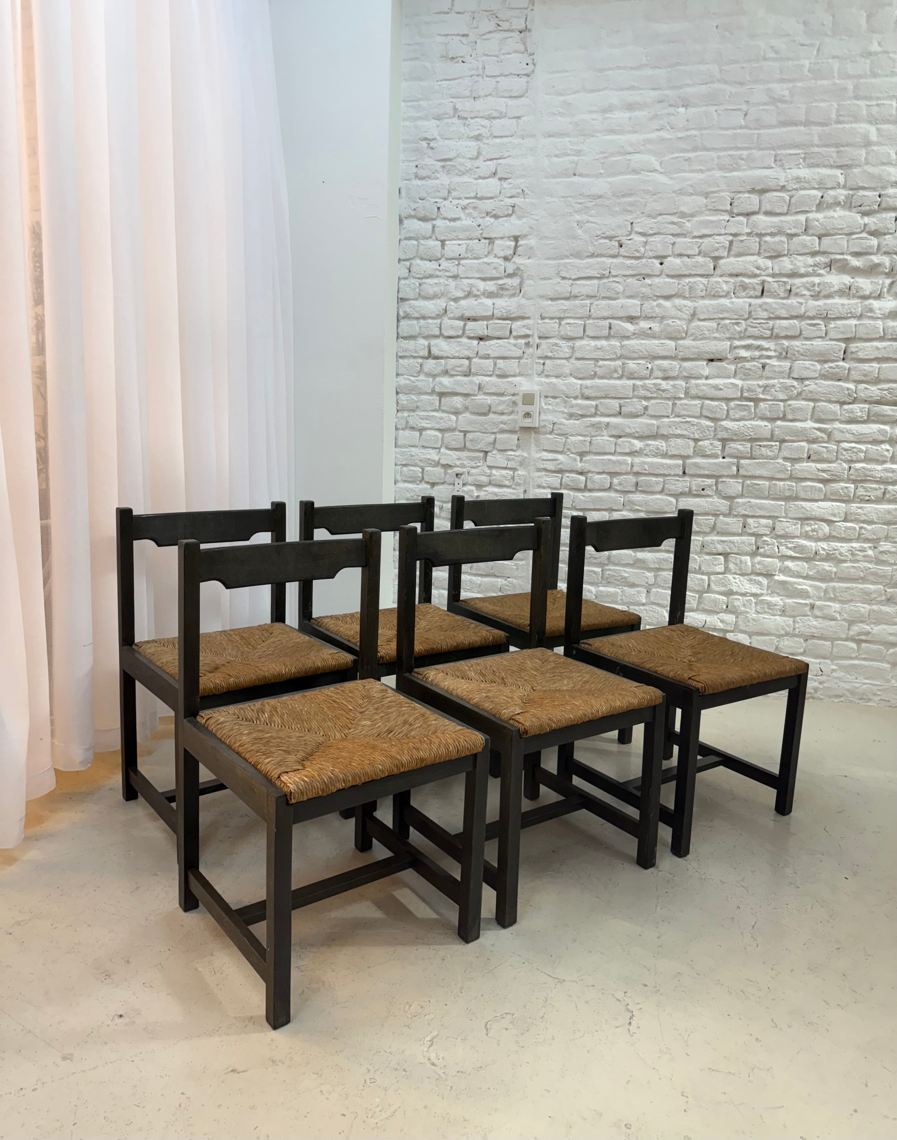6 chaises vintage en bois 1960