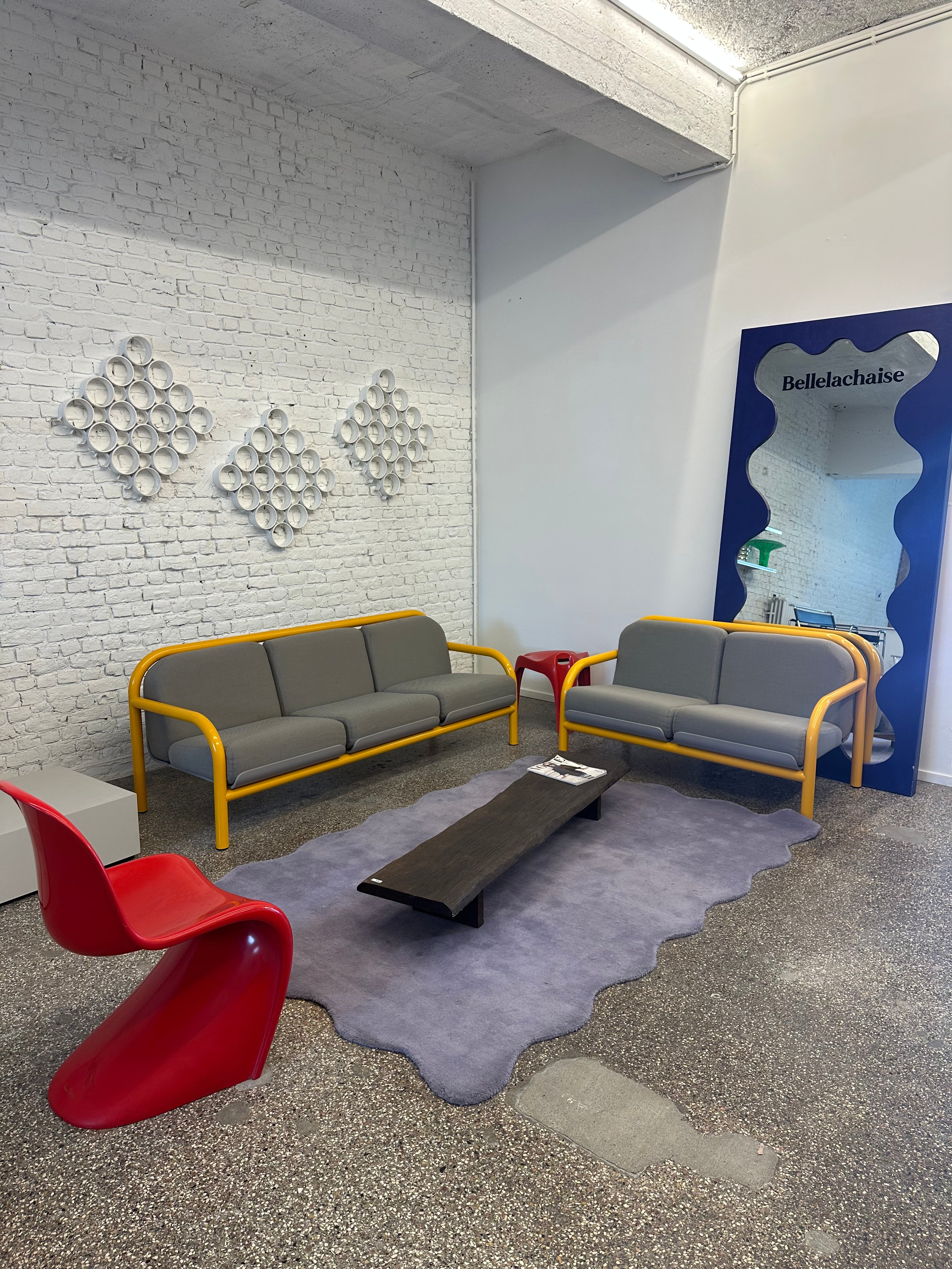 Fauteuil 3 places tubulaire jaune et gris