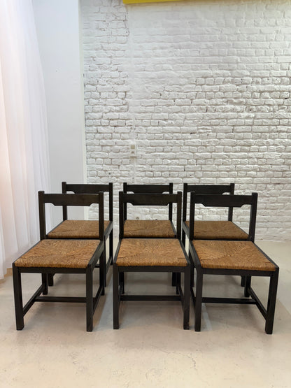 6 chaises vintage en bois 1960
