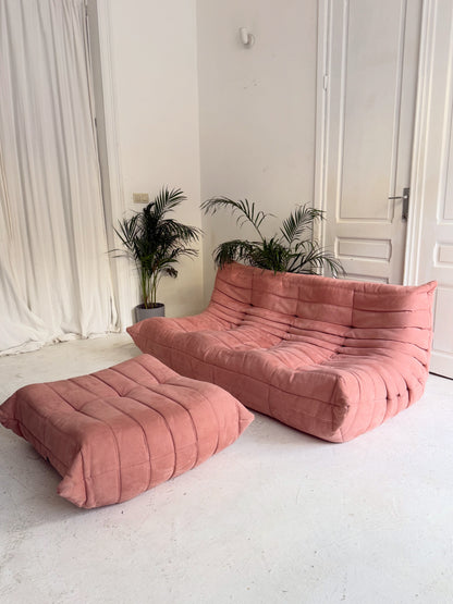 Togo + pouf orignal de 1986 en velour Rose
