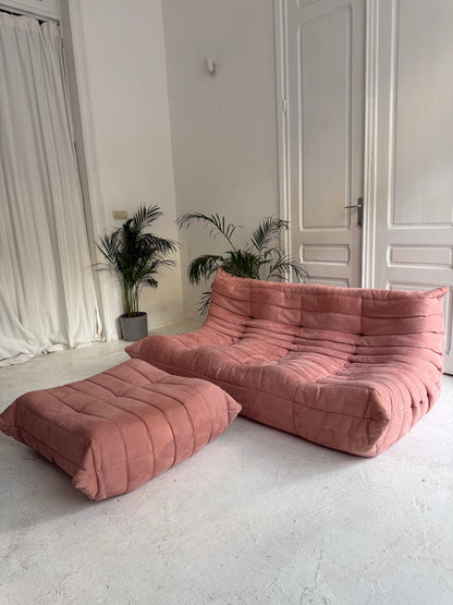 Togo + pouf orignal de 1986 en velour Rose