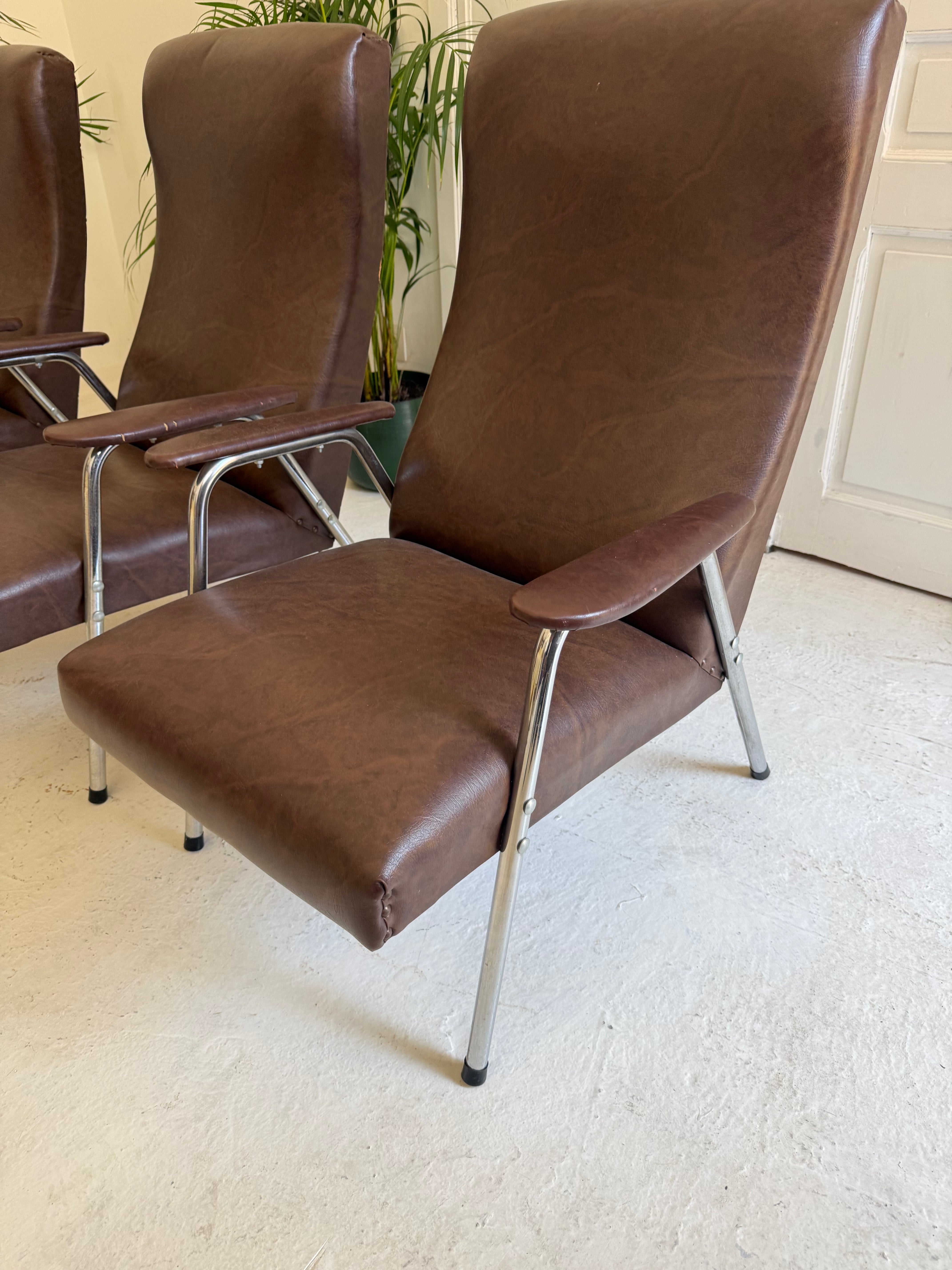 3 fauteuils vintage brun 1970