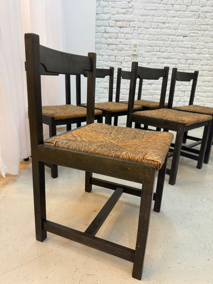 6 chaises vintage en bois 1960