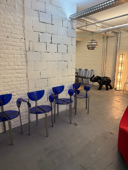 4 chaises design Plexi bleu