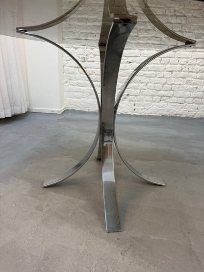 Table ronde en verre fumé et chrome 1970