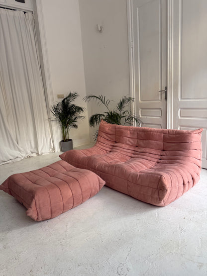 Togo + pouf orignal de 1986 en velour Rose