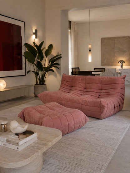Togo + pouf orignal de 1986 en velour Rose