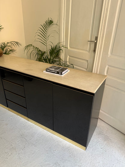 Enfilade vintage en travertin et laiton