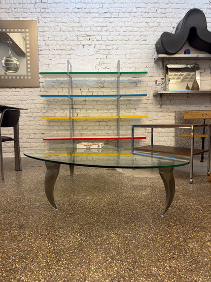 Table basse unique en inox et verre
