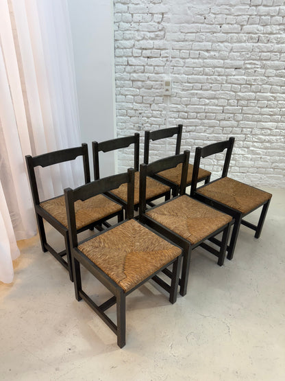 6 chaises vintage en bois 1960