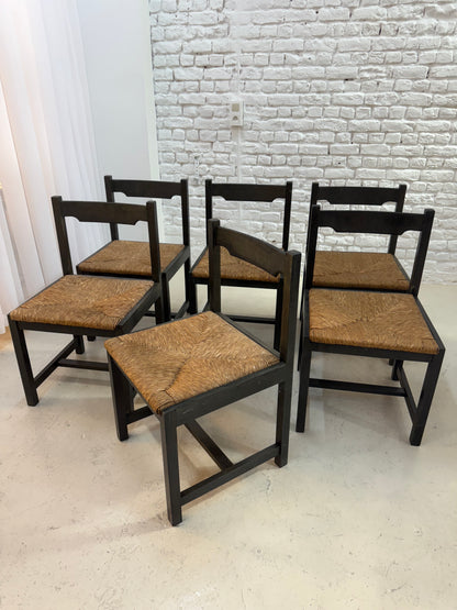 6 chaises vintage en bois 1960